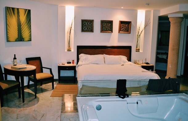 Room at Moon Palace, Cancun, had a king sized bed and Jacuzzi tub