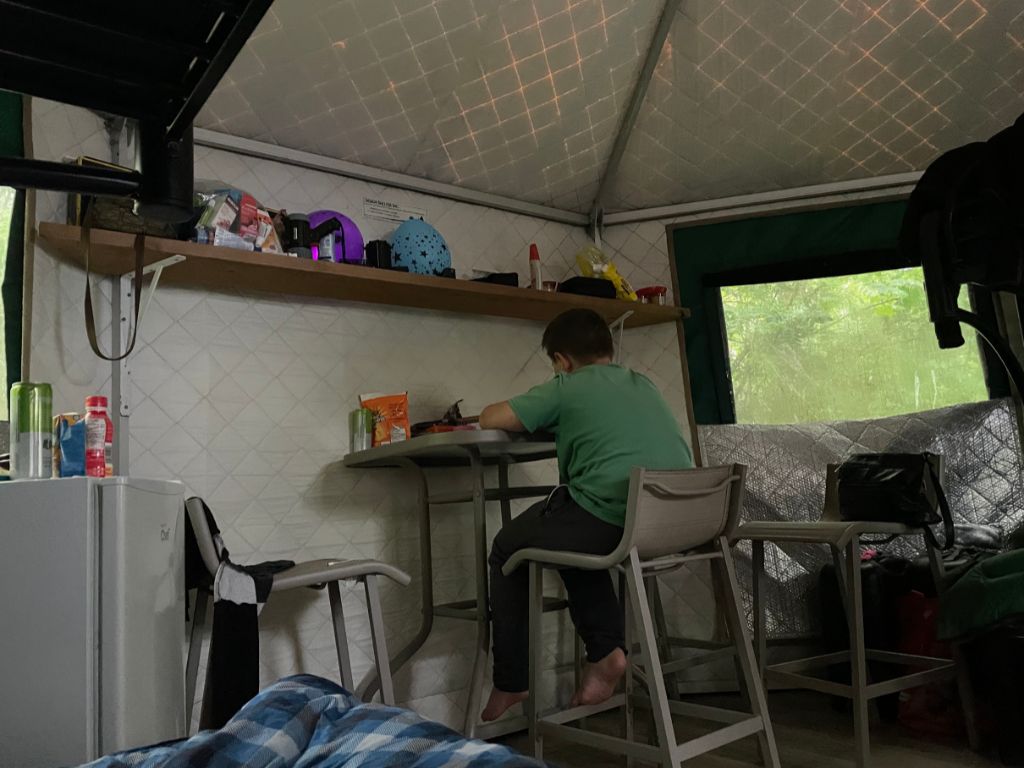 Inside yurt on a rainy day
