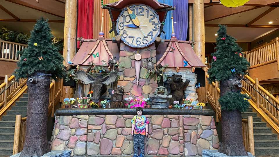 The clock tower at Great Wolf Lodge