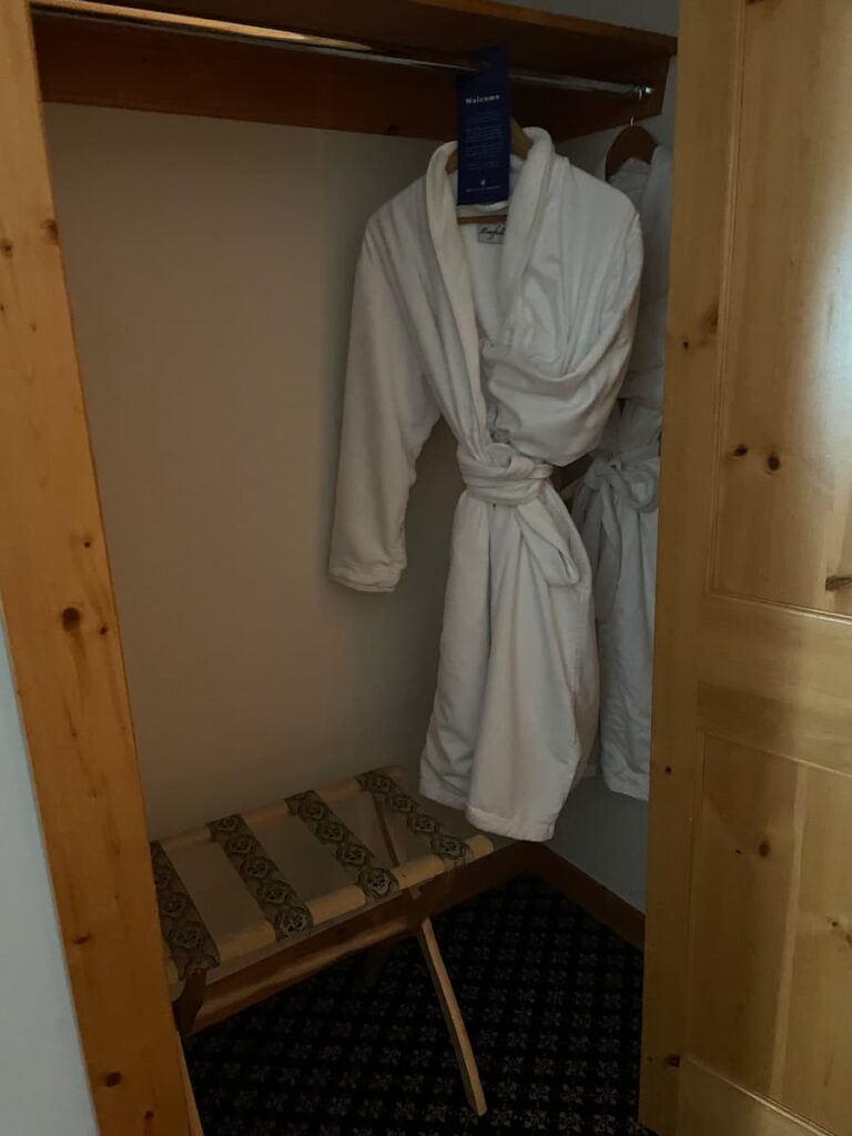 Robes provided in rooms at Mountain Grand Lodge and Spa.